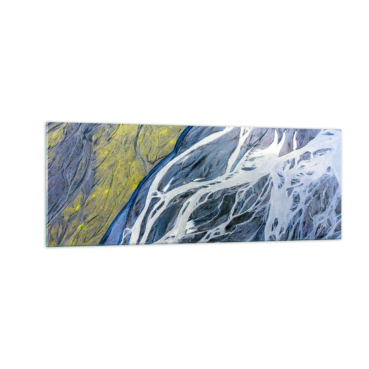 Glasbild - Bild auf glas - Abstrakte Vogelperspektive auf mäandernde Flussbetten - 140x50cm - Felsmalereien der Natur - Moderne Wanddekoration für Wohnzimmer und Schlafzimmer ARTTOR
