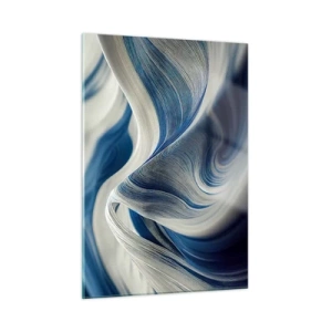 Glasbild - Bild auf glas - Dynamische Abstraktion in Blau- und Weißtönen - 50x70cm - Fließfähigkeit von Blau und Weiß - Moderne Wanddekoration für Wohnzimmer und Schlafzimmer ARTTOR