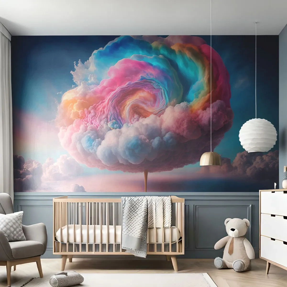 Fototapete Premium Sand - Eine bunte, wirbelförmige Wolke am Himmel - 100x70cm - Traum von einem Vergnügungspark - Moderne Wanddekoration für Wohnzimmer und Schlafzimmer ARTTOR