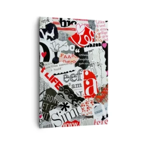Bild auf Leinwand - Leinwandbild - Eine bunte Collage mit Aufschriften, Herzen und Grafiken. - 70x100cm - Hipster-Collage - Moderne Wanddekoration für Wohnzimmer und Schlafzimmer ARTTOR