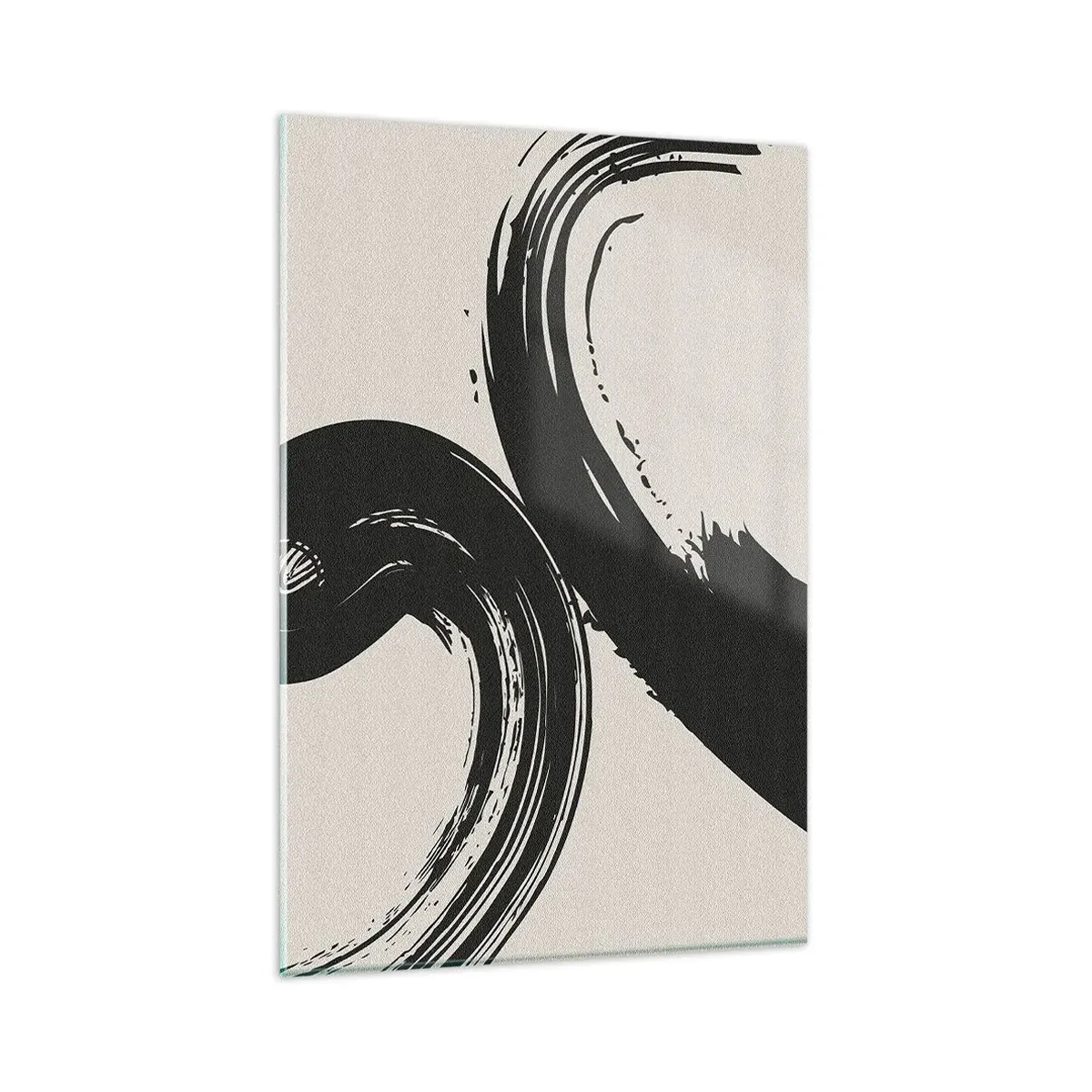Glasbild - Bild auf glas - Dynamische Pinselstriche in Schwarz auf hellem Hintergrund - 80x120cm - Ausladend und kreisförmig - Moderne Wanddekoration für Wohnzimmer und Schlafzimmer ARTTOR