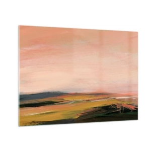 Glasbild - Bild auf glas - Eine abstrakte Landschaft in Rosa- und Grüntönen. - 70x50cm - In Rosatönen - Moderne Wanddekoration für Wohnzimmer und Schlafzimmer ARTTOR