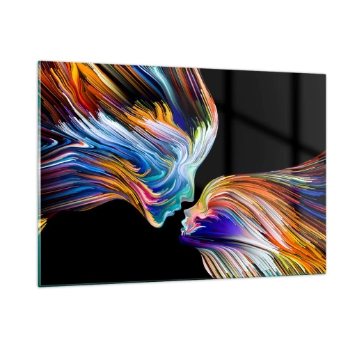 Glasbild - Bild auf glas - Ein abstraktes Bild zweier Gesichter mit einer Verschmelzung von Energie und Licht. - 120x80cm - Eine Verschmelzung von Energie und Licht - Moderne Wanddekoration für Wohnzimmer und Schlafzimmer ARTTOR