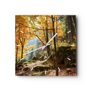 Wanduhr - Glasuhr - Ein Herbstwald voller goldener Blätter und Sonnenlicht - 30x30cm - Zeit zum Entspannen - Moderne Wanddekoration für Wohnzimmer und Schlafzimmer ARTTOR