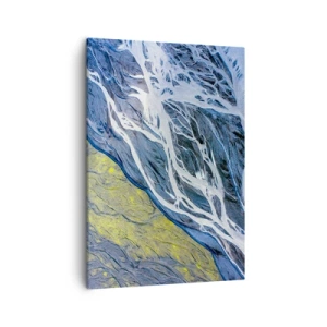 Bild auf Leinwand - Leinwandbild - Abstrakte Vogelperspektive auf mäandernde Flussbetten - 50x70cm - Felsmalereien der Natur - Moderne Wanddekoration für Wohnzimmer und Schlafzimmer ARTTOR