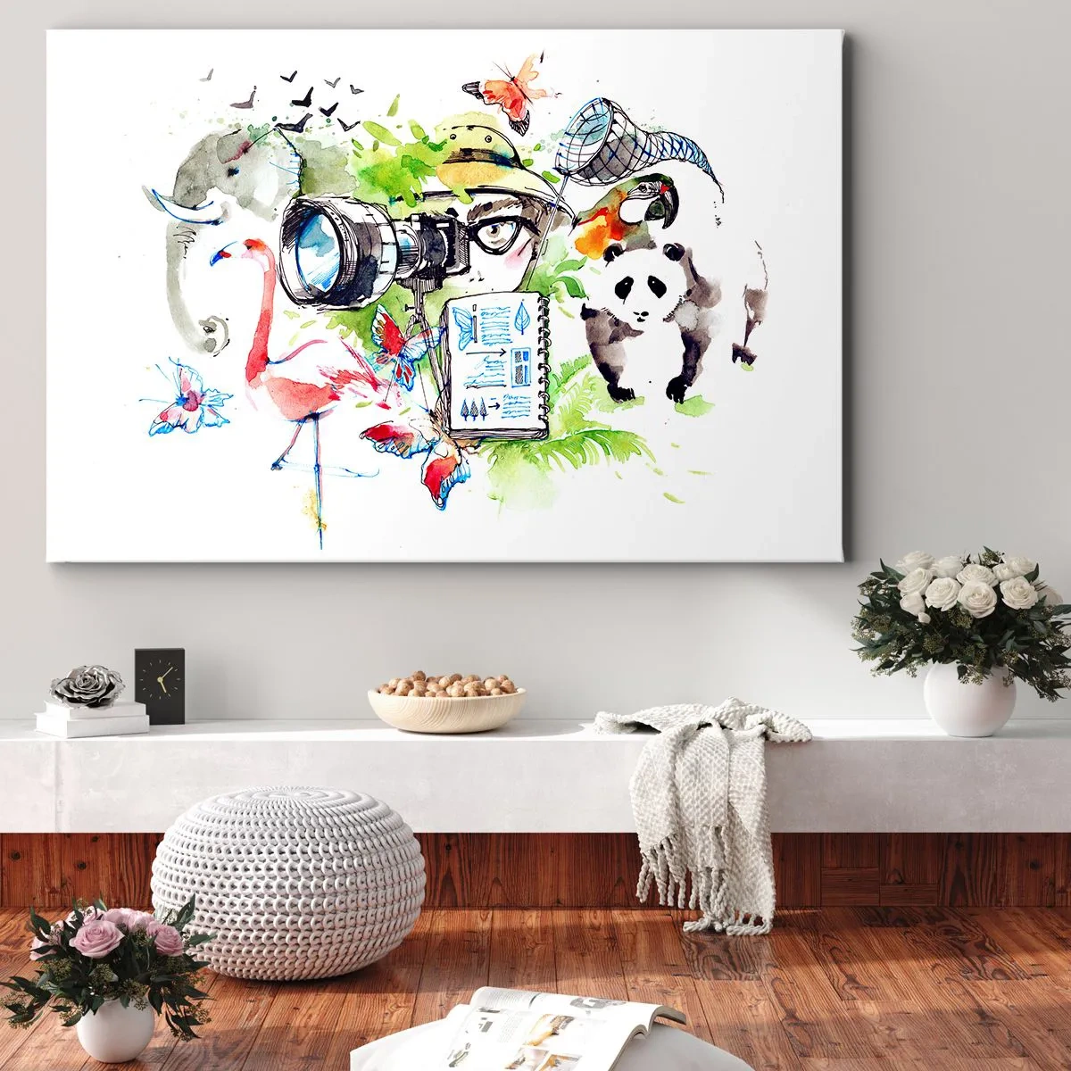 Bild auf Leinwand - Leinwandbild - Bunte Grafiken mit Natur- und Safari-Themen - 100x70cm - In der Linse eines Reisenden - Moderne Wanddekoration für Wohnzimmer und Schlafzimmer ARTTOR