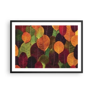 Poster in einem schwarzem Rahmen - Bunte Blätter in einem herbstlichen Muster angeordnet - 70x50cm - Herbstmosaik - Moderne Wanddekoration für Wohnzimmer und Schlafzimmer ARTTOR
