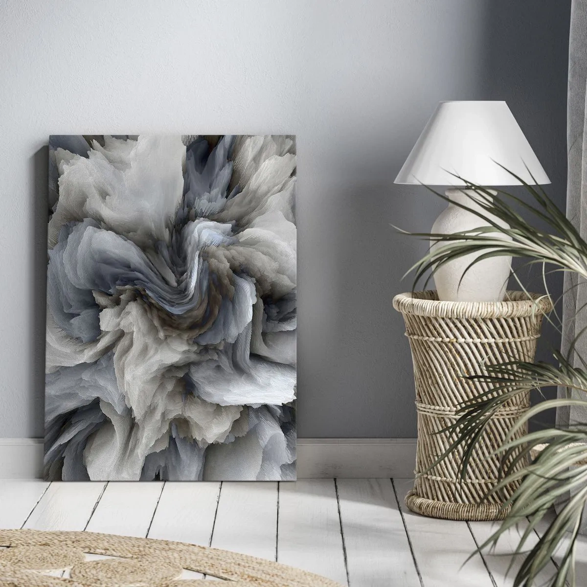 Bild auf Leinwand - Leinwandbild - Abstrakter Wirbel in Grau- und Blautönen - 70x100cm - Stein und Blume - Moderne Wanddekoration für Wohnzimmer und Schlafzimmer ARTTOR