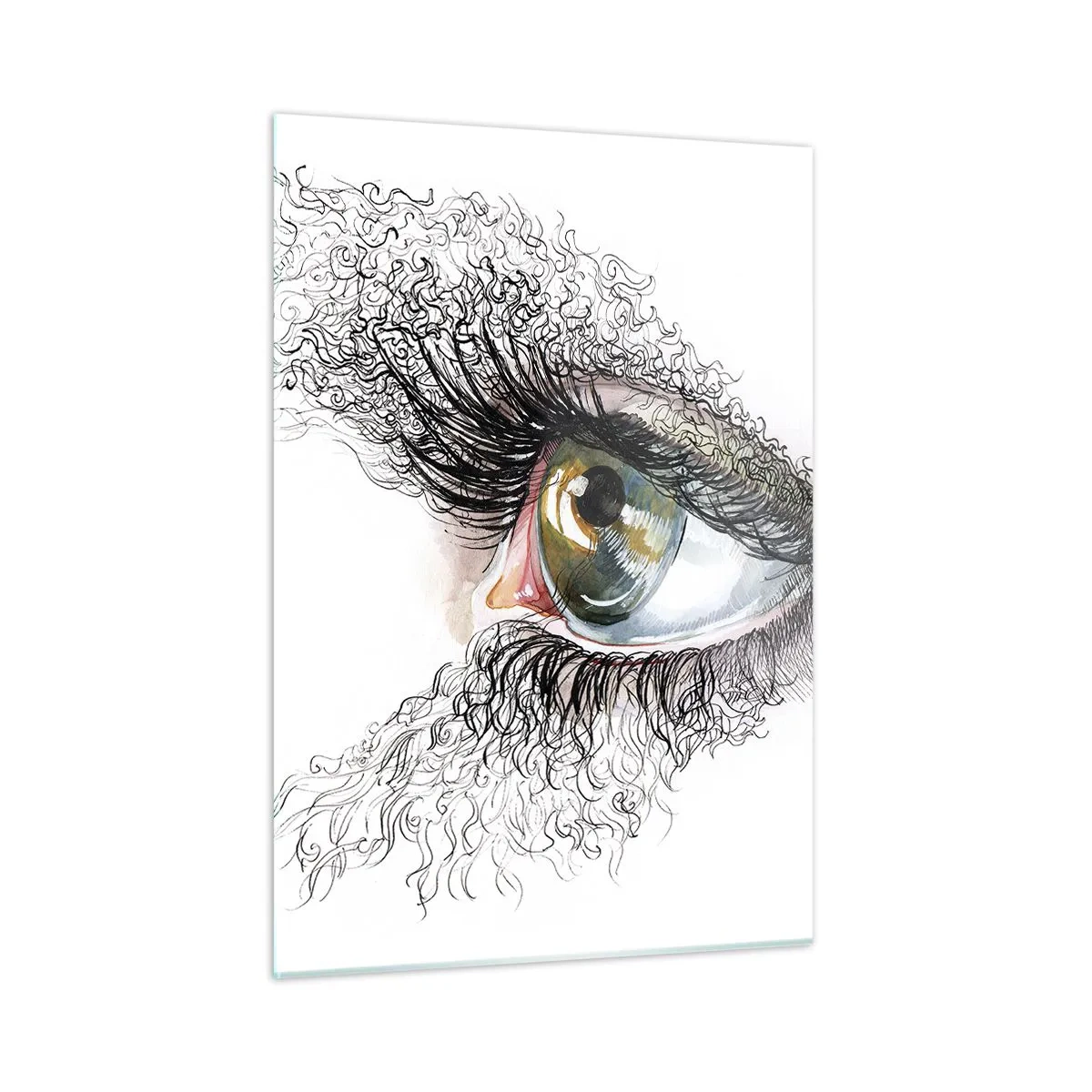Glasbild - Bild auf glas - Ein goldenes Auge, umgeben von dynamischen Linien und abstrakten Details - 50x70cm - Schau direkt in die Seele - Moderne Wanddekoration für Wohnzimmer und Schlafzimmer ARTTOR