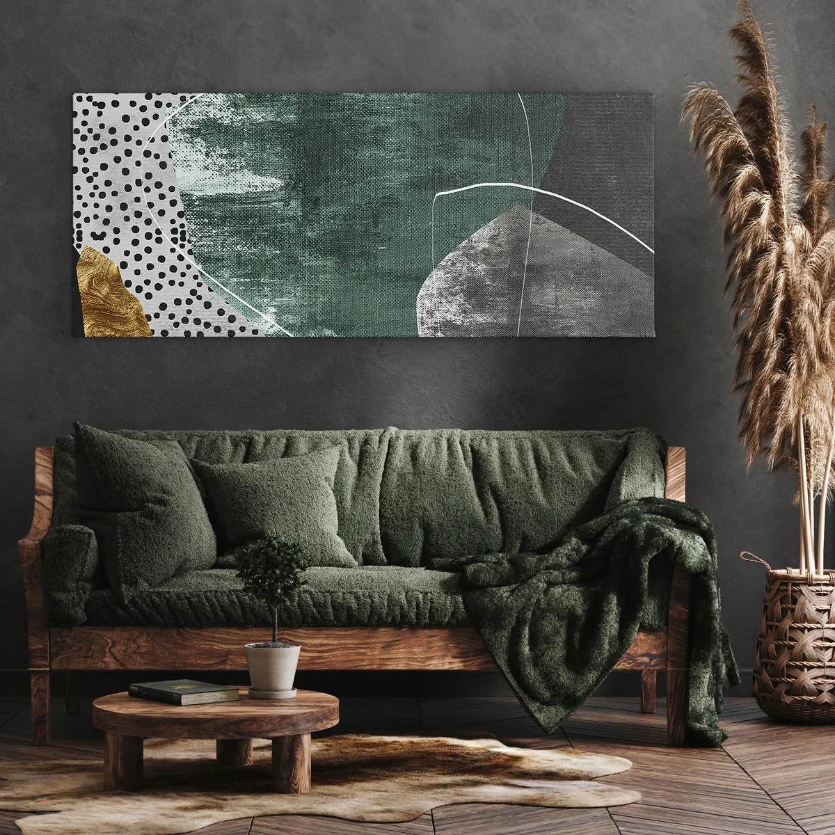 Bild auf Leinwand - Leinwandbild - Bunte Abstraktion mit Blattgold - 90x30 cm