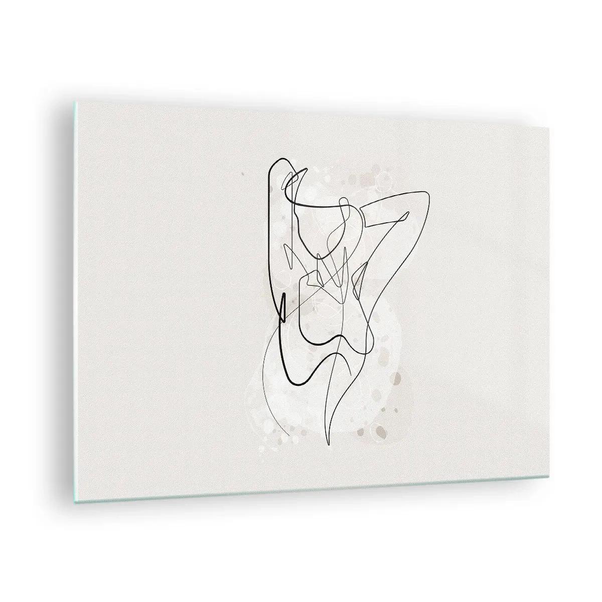 Glasbild - Bild auf glas - Eine weibliche Silhouette, gezeichnet mit einer Linie auf hellem Hintergrund - 70x50cm - Die Kunst der Verführung - Moderne Wanddekoration für Wohnzimmer und Schlafzimmer ARTTOR