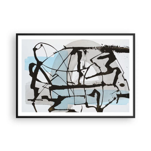 Poster in einem schwarzem Rahmen - Abstrakte Linien und Formen in Blau und Schwarz - 100x70cm - Trotzdem blau - Moderne Wanddekoration für Wohnzimmer und Schlafzimmer ARTTOR