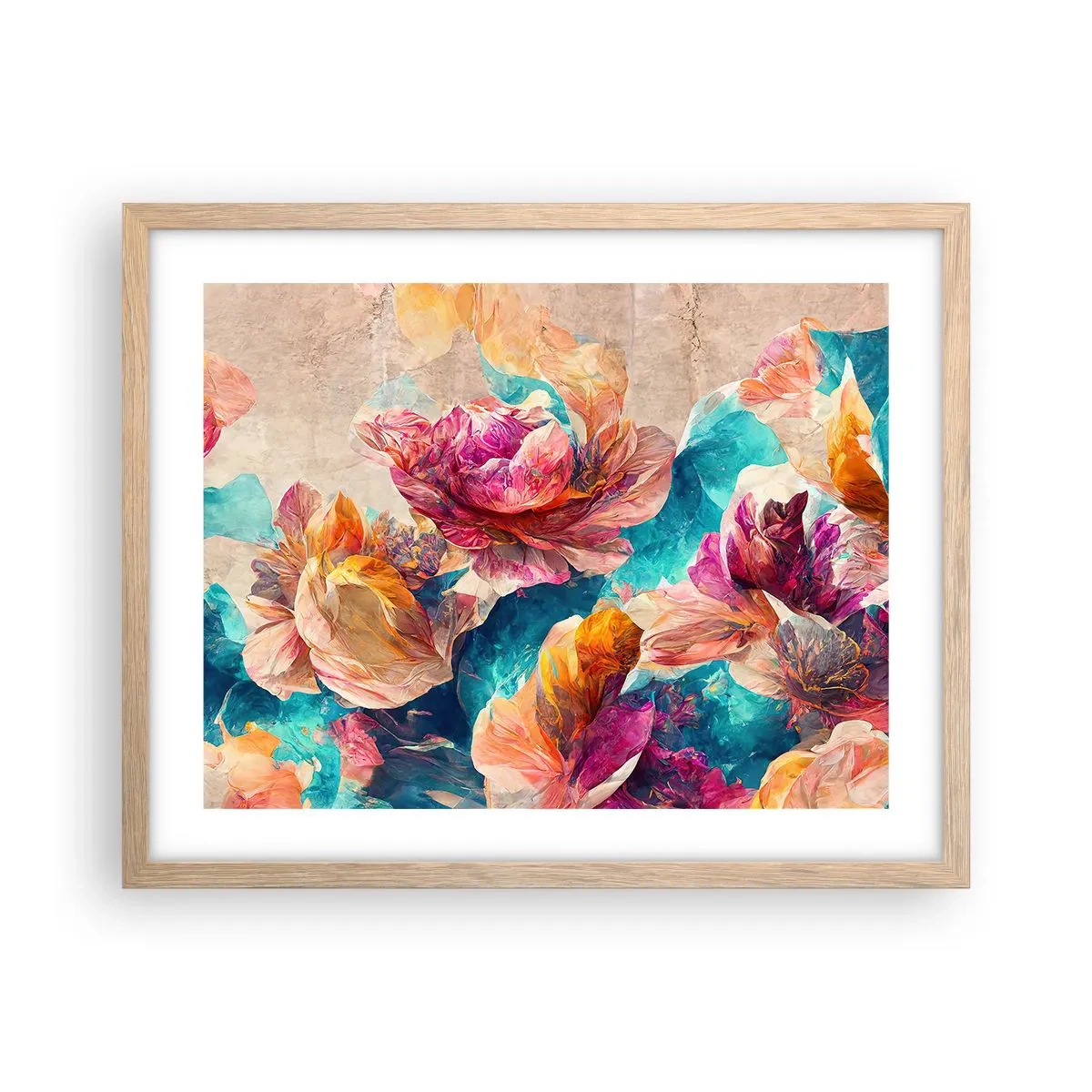 Poster in einem Rahmen aus heller Eiche - Farbenpracht des Straußes - 50x40 cm