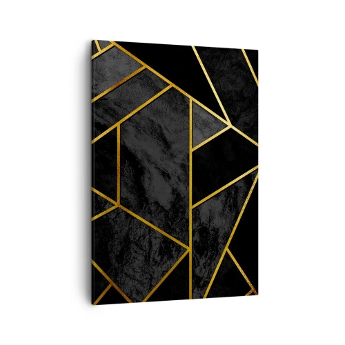 Bild auf Leinwand - Leinwandbild - Geometrisches Goldmuster auf schwarzem Hintergrund - 50x70cm - Dunkelheit und Glanz - Moderne Wanddekoration für Wohnzimmer und Schlafzimmer ARTTOR