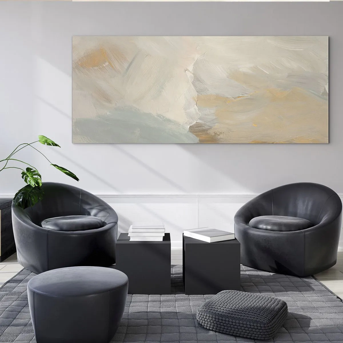 Glasbild - Bild auf glas - Zarte abstrakte Striche in Weiß- und Goldtönen - 120x50cm - Abstraktion – das Land der Sanftheit - Moderne Wanddekoration für Wohnzimmer und Schlafzimmer ARTTOR