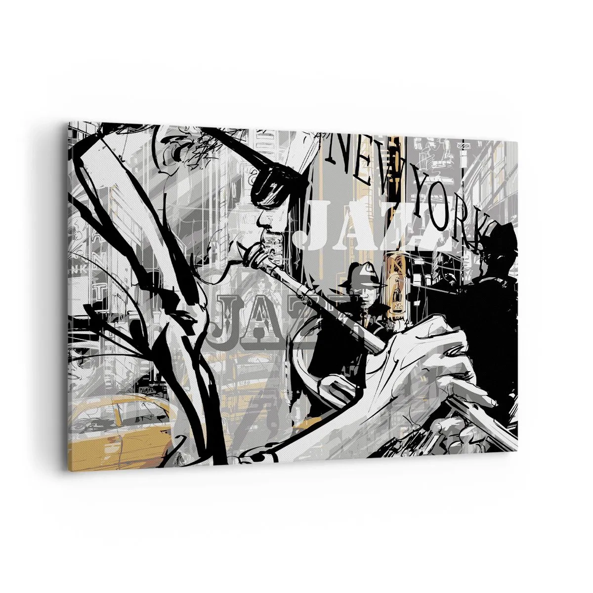 Bild auf Leinwand - Leinwandbild - New Yorker Jazzszene - 120x80cm - Im Rhythmus von New York - Moderne Wanddekoration für Wohnzimmer und Schlafzimmer ARTTOR