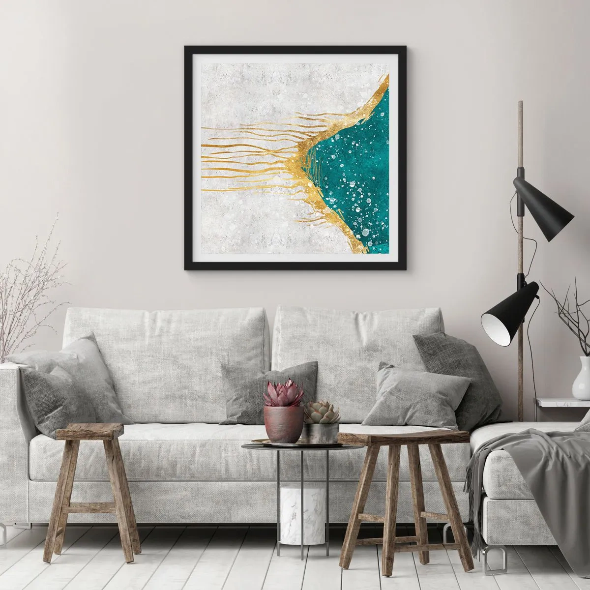 Poster in einem schwarzem Rahmen - Goldene Flut - 30x30 cm