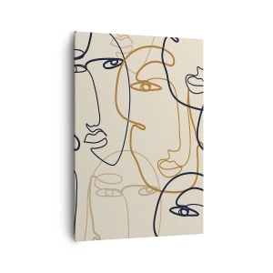 Bild auf Leinwand - Leinwandbild - Minimalistische Strichzeichnungen von Gesichtern auf hellem Hintergrund - 70x100cm - Das Porträt wird multipliziert - Moderne Wanddekoration für Wohnzimmer und Schlafzimmer ARTTOR
