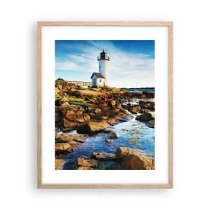 Poster in einem Rahmen aus heller Eiche - Komm glücklich zurück, ich warte - 40x50 cm