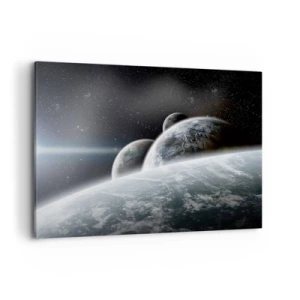 Bild auf Leinwand - Leinwandbild - Planeten im Weltraum vor dem Hintergrund von Sternen und Galaxien - 100x70cm - Kosmische Musik der Sphären - Moderne Wanddekoration für Wohnzimmer und Schlafzimmer ARTTOR