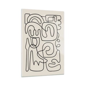 Glasbild - Bild auf glas - Schwarze abstrakte Linien bilden ein komplexes Muster auf Beige - 50x70cm - Folge der Spur - Moderne Wanddekoration für Wohnzimmer und Schlafzimmer ARTTOR