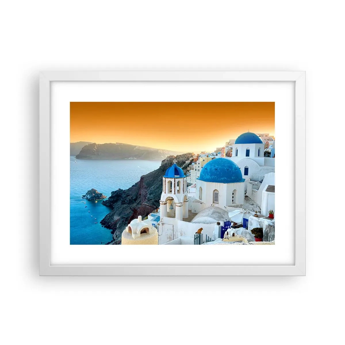 Poster in einem weißen Rahmen - Santorini - an die Felsen gekuschelt - 40x30 cm