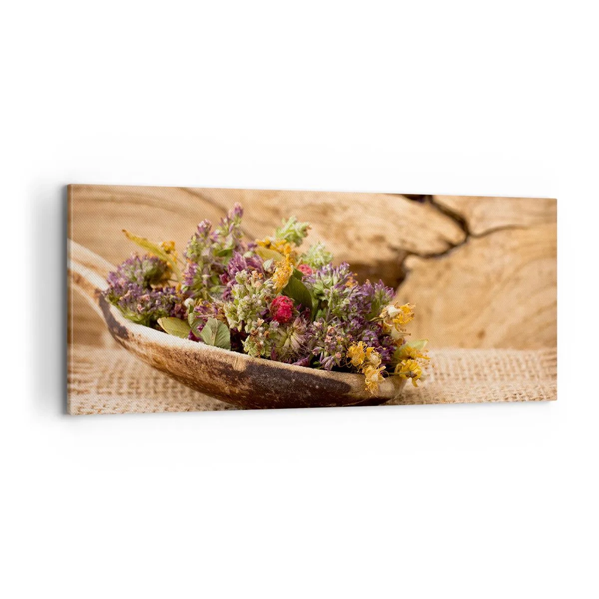 Bild auf Leinwand - Leinwandbild - Bunte Blumen und duftende Kräuter - 100x40 cm