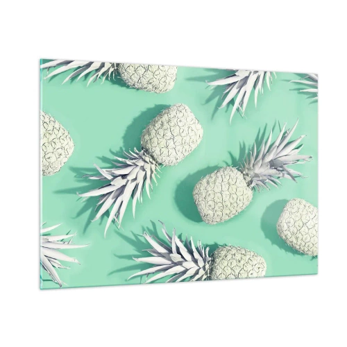 Glasbild - Bild auf glas - Weiße Ananas auf mintgrünem Hintergrund in einer künstlerischen Komposition - 100x70cm - Das passt gut zu Minze - Moderne Wanddekoration für Wohnzimmer und Schlafzimmer ARTTOR