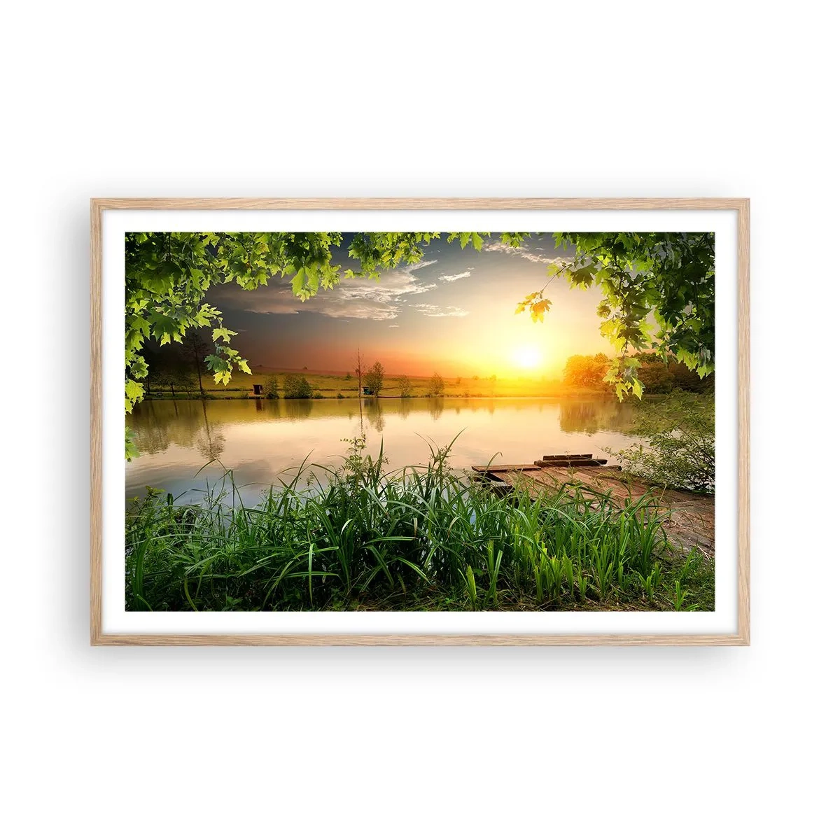 Poster in einem Rahmen aus heller Eiche - Landschaft in einem grünen Rahmen - 91x61 cm