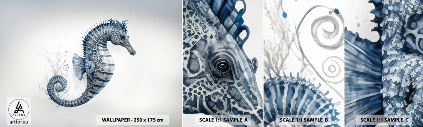 Fototapeten Muster Selbstklebend Deluxe Sticker - Subtiler Witz der Natur - Seepferdchen, Strand, Korallenriff - 100x30 cm