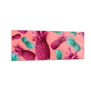 Glasbild - Bild auf glas - Exotische Ananas in Pink und Türkis - 140x50cm - Freiheit ist süß - Moderne Wanddekoration für Wohnzimmer und Schlafzimmer ARTTOR