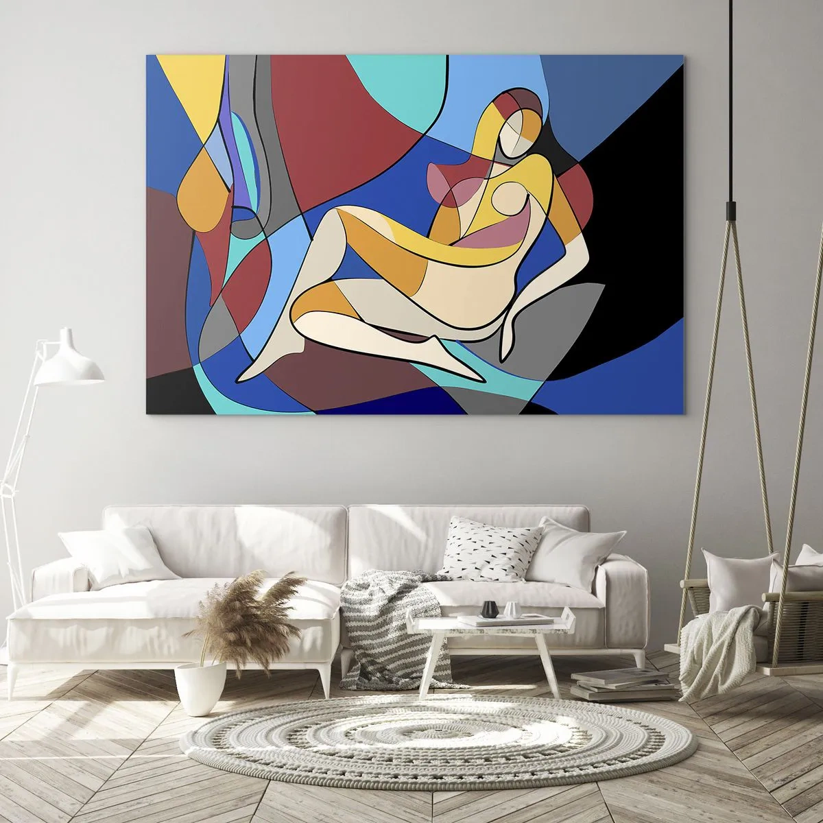 Glasbild - Bild auf glas - Kubistische Frau in einer abstrakten Komposition - 120x80cm - Kubistischer Akt - Moderne Wanddekoration für Wohnzimmer und Schlafzimmer ARTTOR