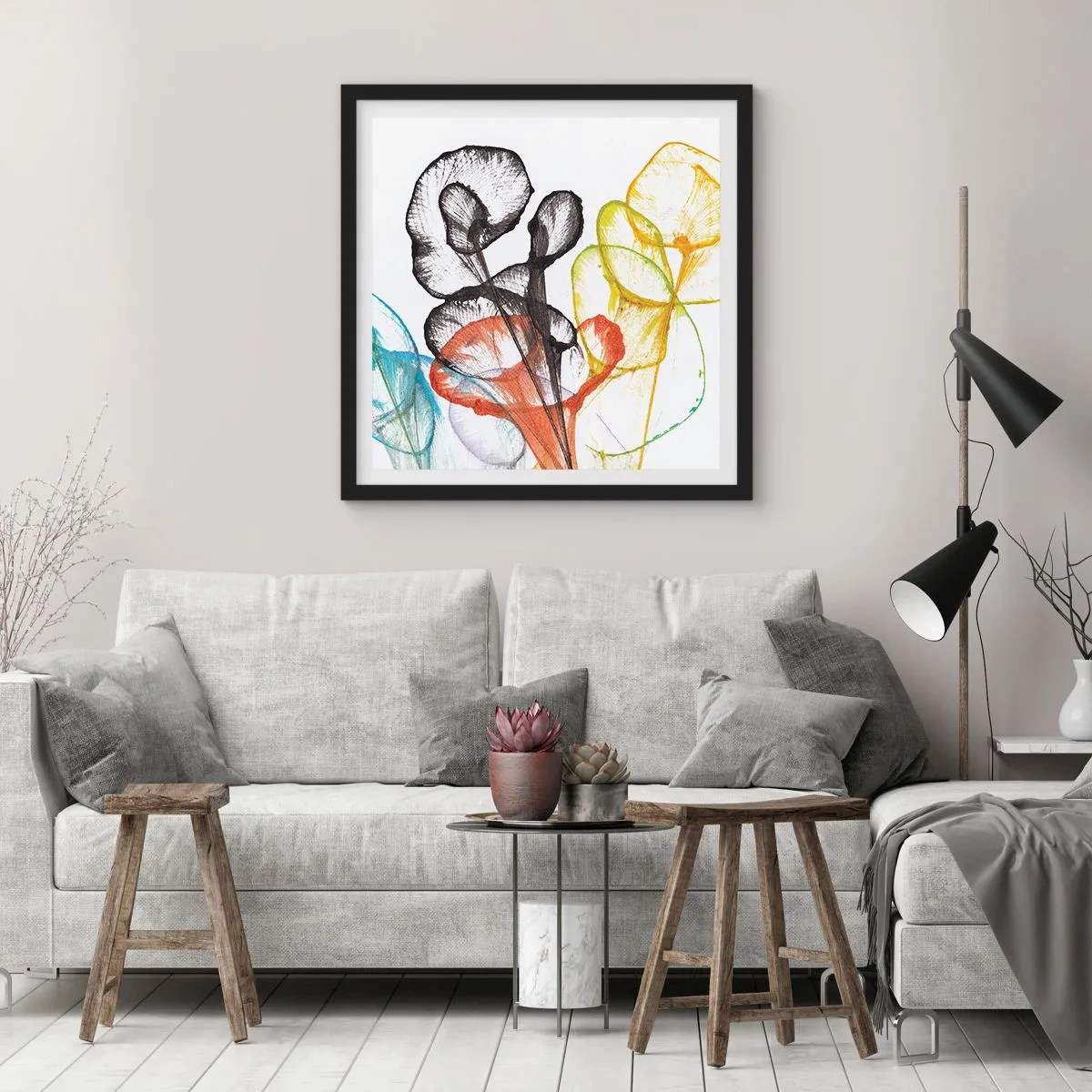 Poster in einem schwarzem Rahmen - Blumen mit Seele - 60x60 cm