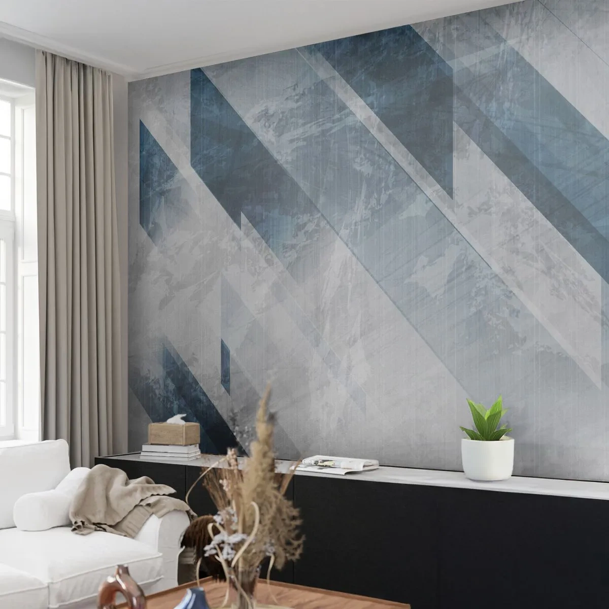 Fototapete Standard Eco - Räumliche Komposition - graue Bewegung - Abstraktion, Stück, Modernes Muster - 150x105 cm