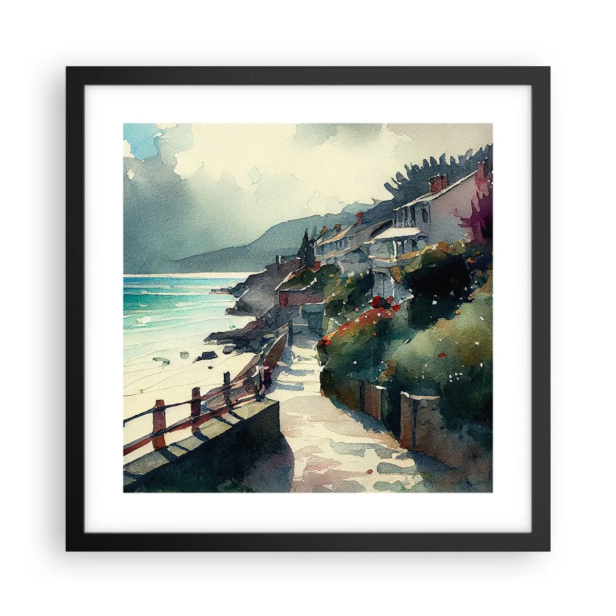Poster in einem schwarzem Rahmen - Mittelmeerstadt - 40x40 cm