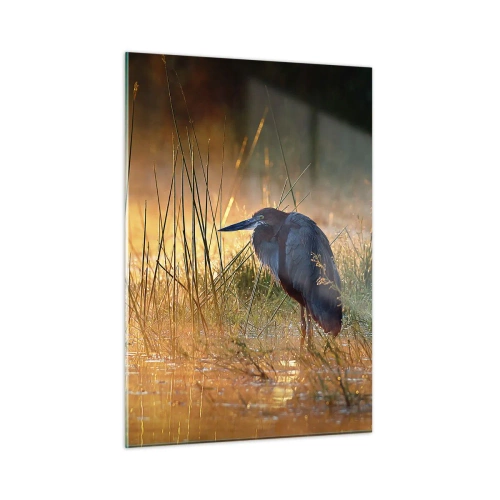 Glasbild - Bild auf glas - Sonnenuntergang über einem See mit einem Reiher - 50x70cm - Komm, gib mir eine Pause mit diesen Fotos - Moderne Wanddekoration für Wohnzimmer und Schlafzimmer ARTTOR