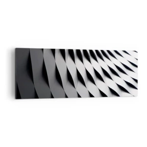 Bild auf Leinwand - Leinwandbild - Abstraktes geometrisches Muster in Schwarz-Weiß-Tönen - 140x50cm - Auf der Oberfläche der Wellen - Moderne Wanddekoration für Wohnzimmer und Schlafzimmer ARTTOR