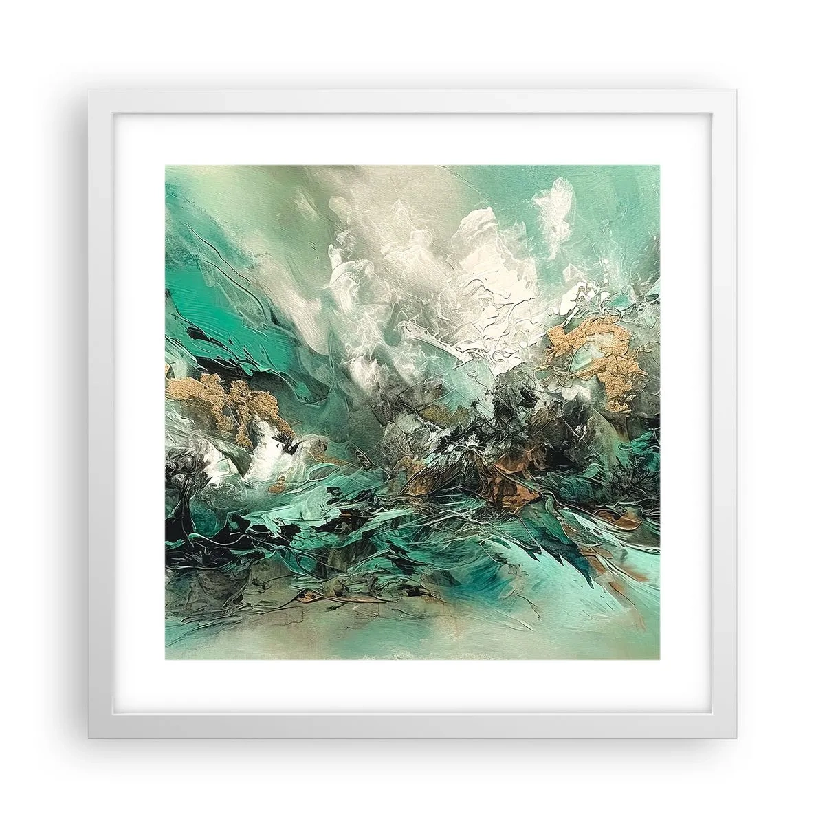 Poster in einem weißen Rahmen - Smaragdgrüne und schwarze Brandung - 40x40 cm