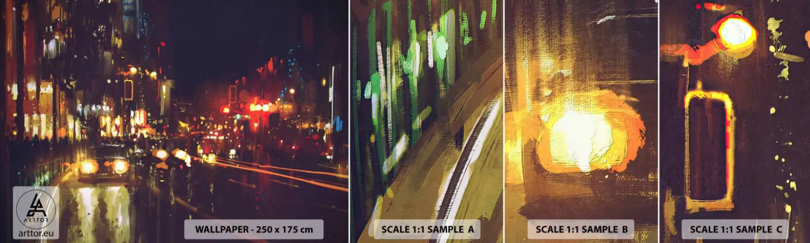 Fototapeten Muster Selbstklebend Deluxe Sticker - Eingetaucht in die Lichter der Nacht - Stadt, Die Architektur, Nachtleben - 100x30 cm