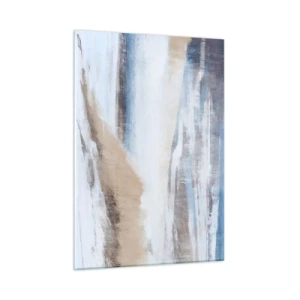 Glasbild - Bild auf glas - Eine zarte Abstraktion in kühlen Beige- und Blautönen. - 50x70cm - Winterkomposition - Moderne Wanddekoration für Wohnzimmer und Schlafzimmer ARTTOR