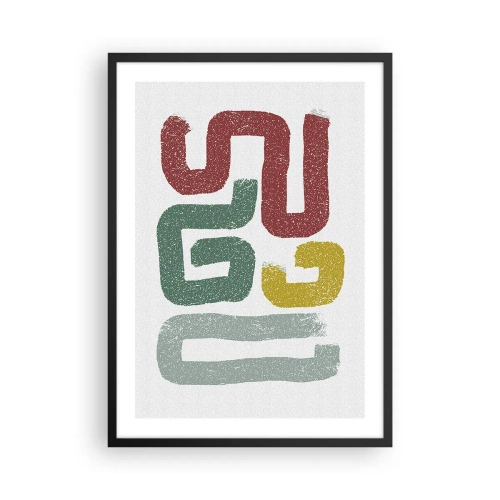 Poster in einem schwarzem Rahmen - Abstrakte Formen in Erdtönen auf hellem Hintergrund - 50x70cm - In einer unbekannten Sprache - Moderne Wanddekoration für Wohnzimmer und Schlafzimmer ARTTOR