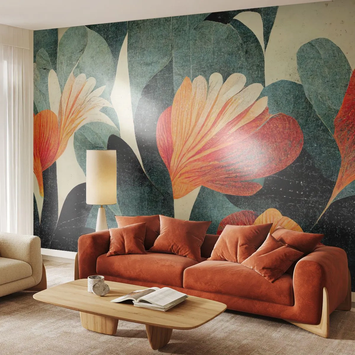 Fototapete Standard Eco - Hitze der Tropen und Kühle des Grüns - Botanik, Boho, Grunge - 300x210 cm