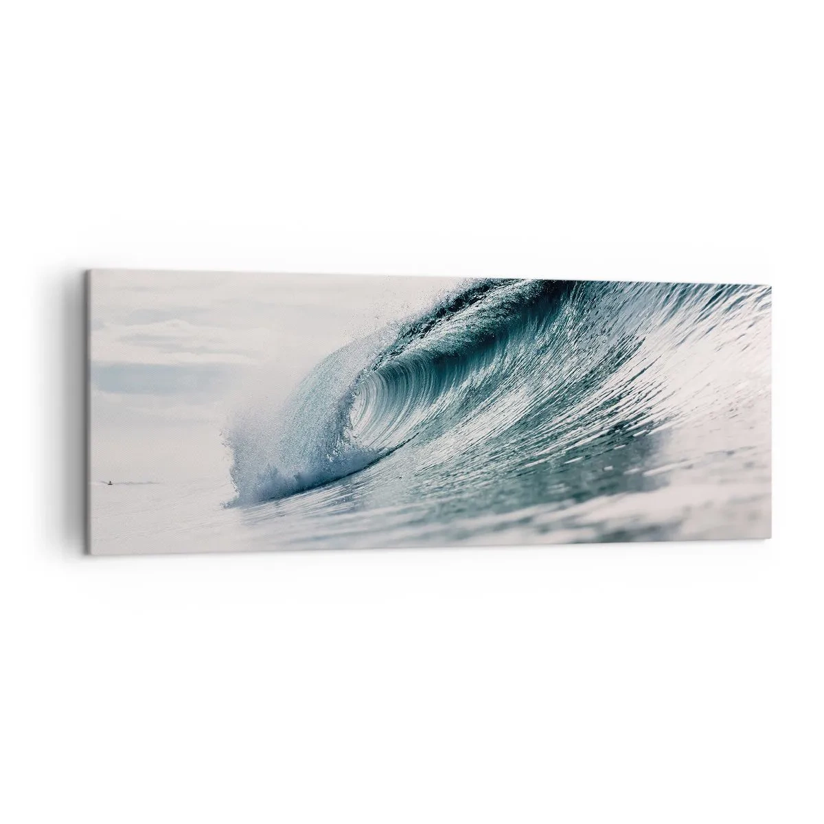 Bild auf Leinwand - Leinwandbild - Eine Meereswelle, eingefangen in einem dynamischen Moment vor dem Himmel - 140x50cm - Wasserspitze - Moderne Wanddekoration für Wohnzimmer und Schlafzimmer ARTTOR