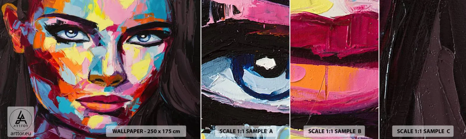 Fototapeten Muster Selbstklebend Deluxe Sticker - Auch die Seele ist bunt - Porträt einer Frau, Gesicht, Stück - 100x30 cm