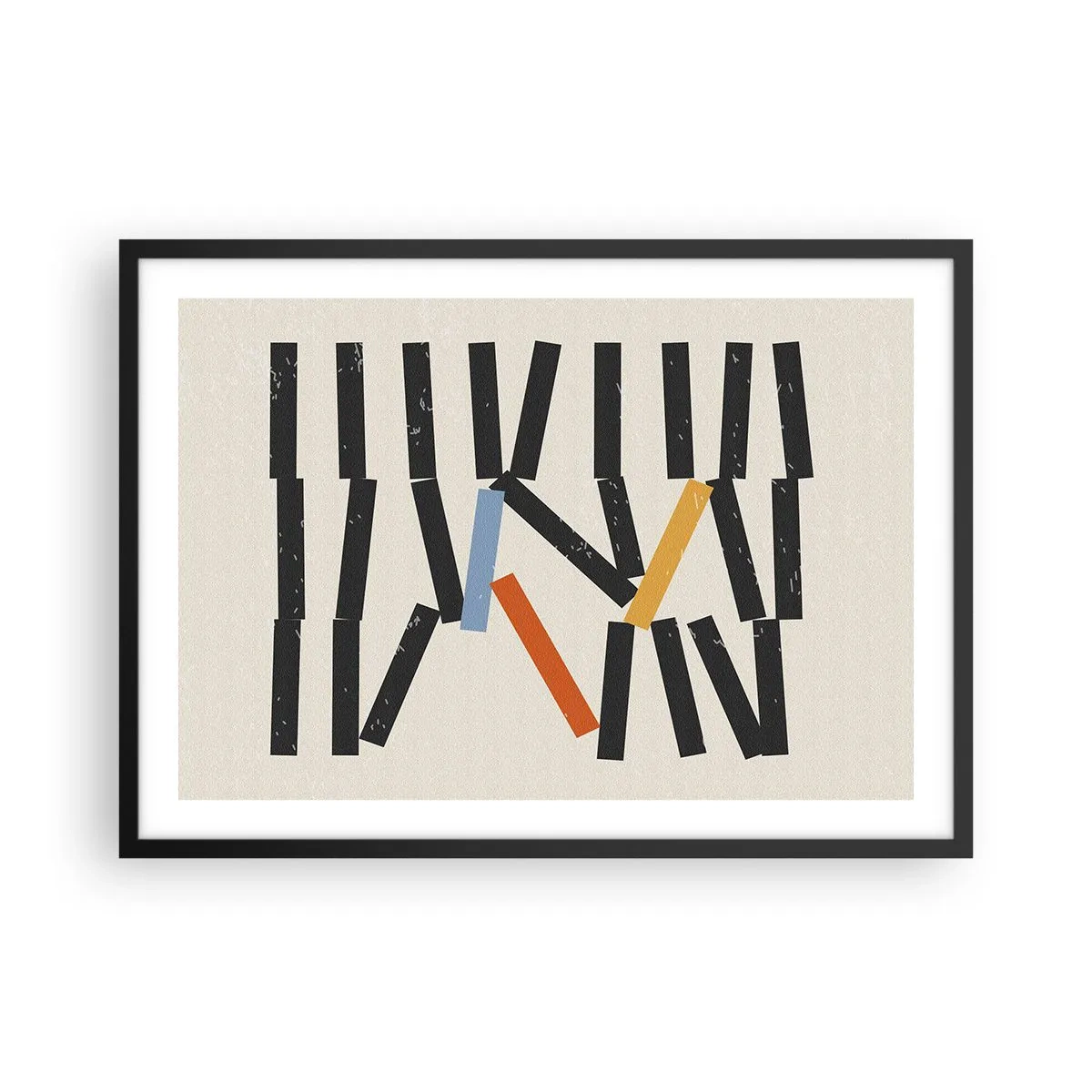 Poster in einem schwarzem Rahmen - Abstrakte Komposition mit farbigen und schwarzen Rechtecken - 70x50cm - Domino – Komposition - Moderne Wanddekoration für Wohnzimmer und Schlafzimmer ARTTOR