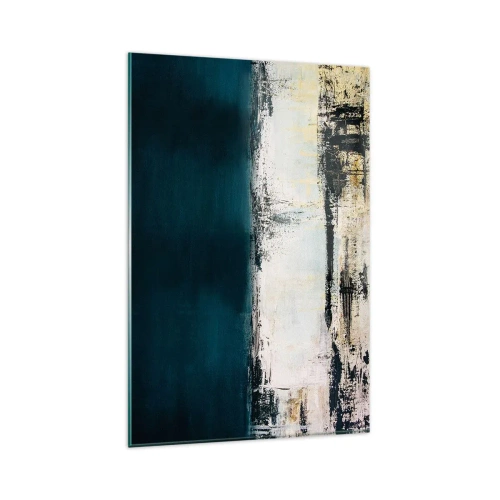 Glasbild - Bild auf glas - Abstrakte horizontale Komposition in Marineblau- und Weißtönen - 80x120cm - Horizontale Komposition - Moderne Wanddekoration für Wohnzimmer und Schlafzimmer ARTTOR