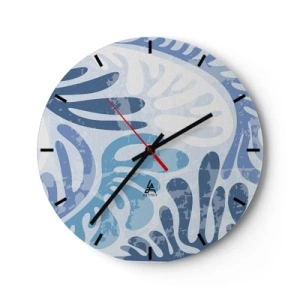 Wanduhr - Glasuhr - Blaue Farne - 40x40 cm