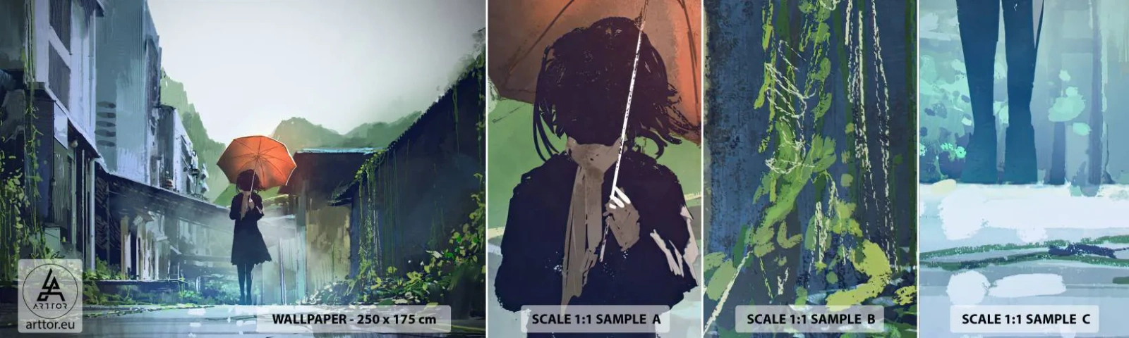 Fototapeten Muster Selbstklebend Deluxe Sticker - Belebender Regen - Abstraktion, Stadt, Die Architektur - 100x30 cm