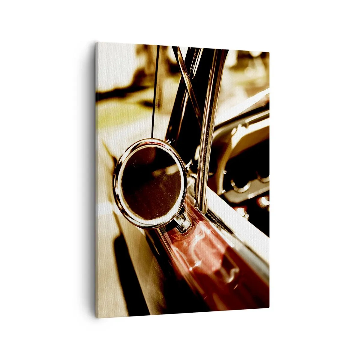 Bild auf Leinwand - Leinwandbild - Nahaufnahme des Spiegels und des Innenraums eines klassischen Retro-Autos - 50x70cm - Ein Auto mit Seele - Moderne Wanddekoration für Wohnzimmer und Schlafzimmer ARTTOR