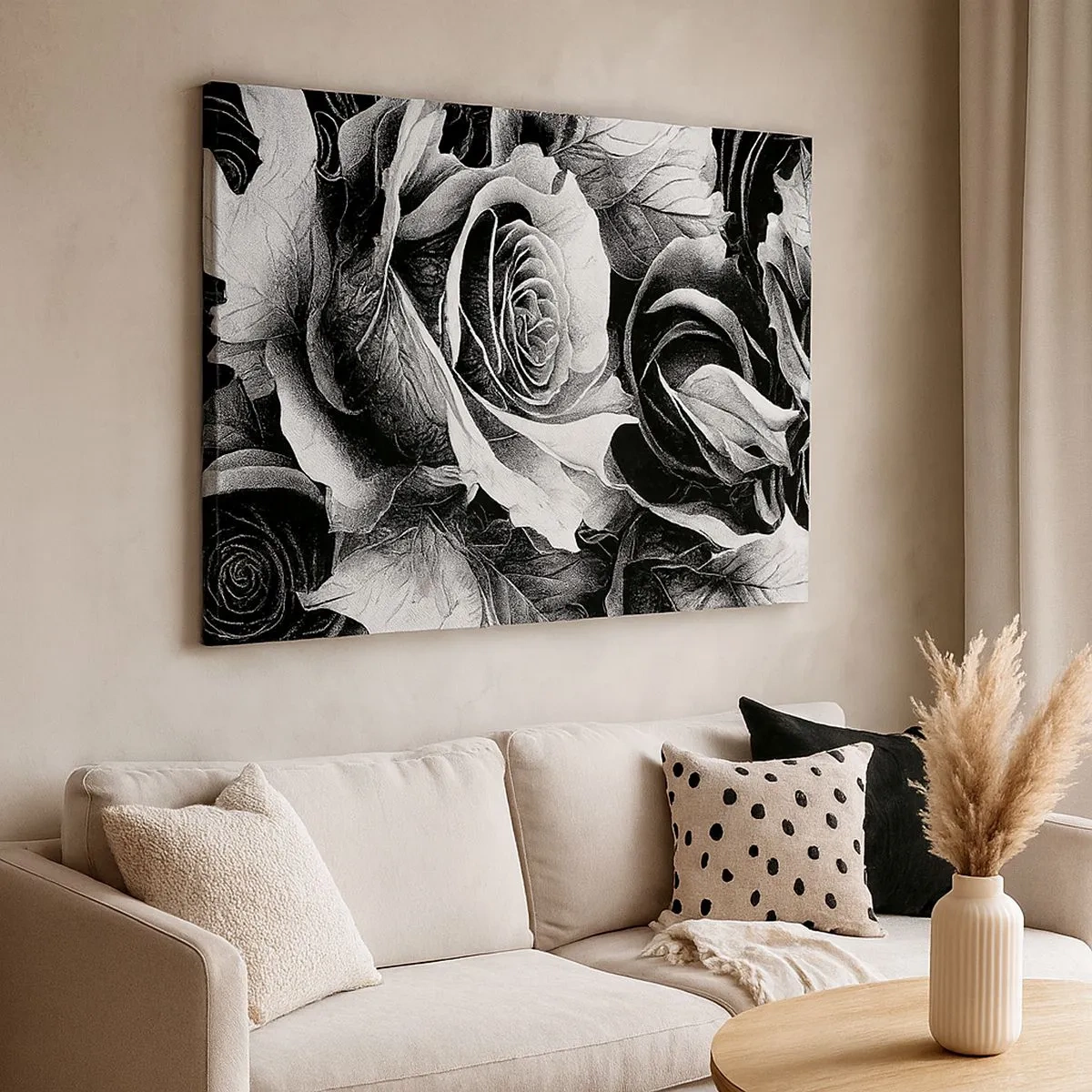 Bild auf Leinwand - Leinwandbild - Schwarze und weiße Rosen in einer eleganten Komposition - 70x50cm - Immer Königin - Moderne Wanddekoration für Wohnzimmer und Schlafzimmer ARTTOR